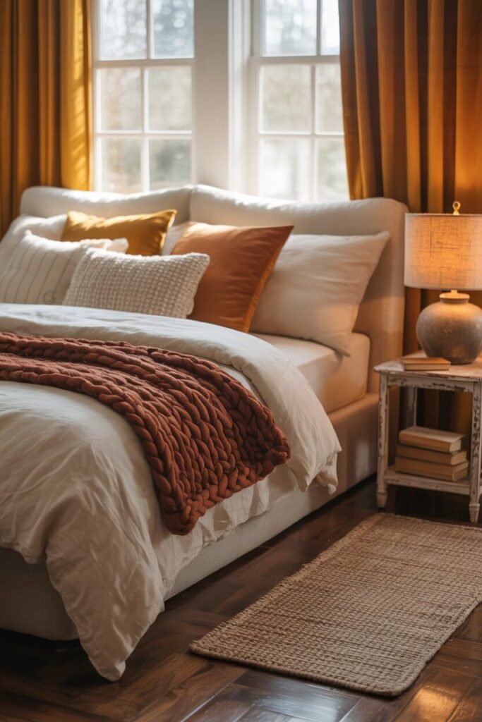 fall bedroom warm light lamp